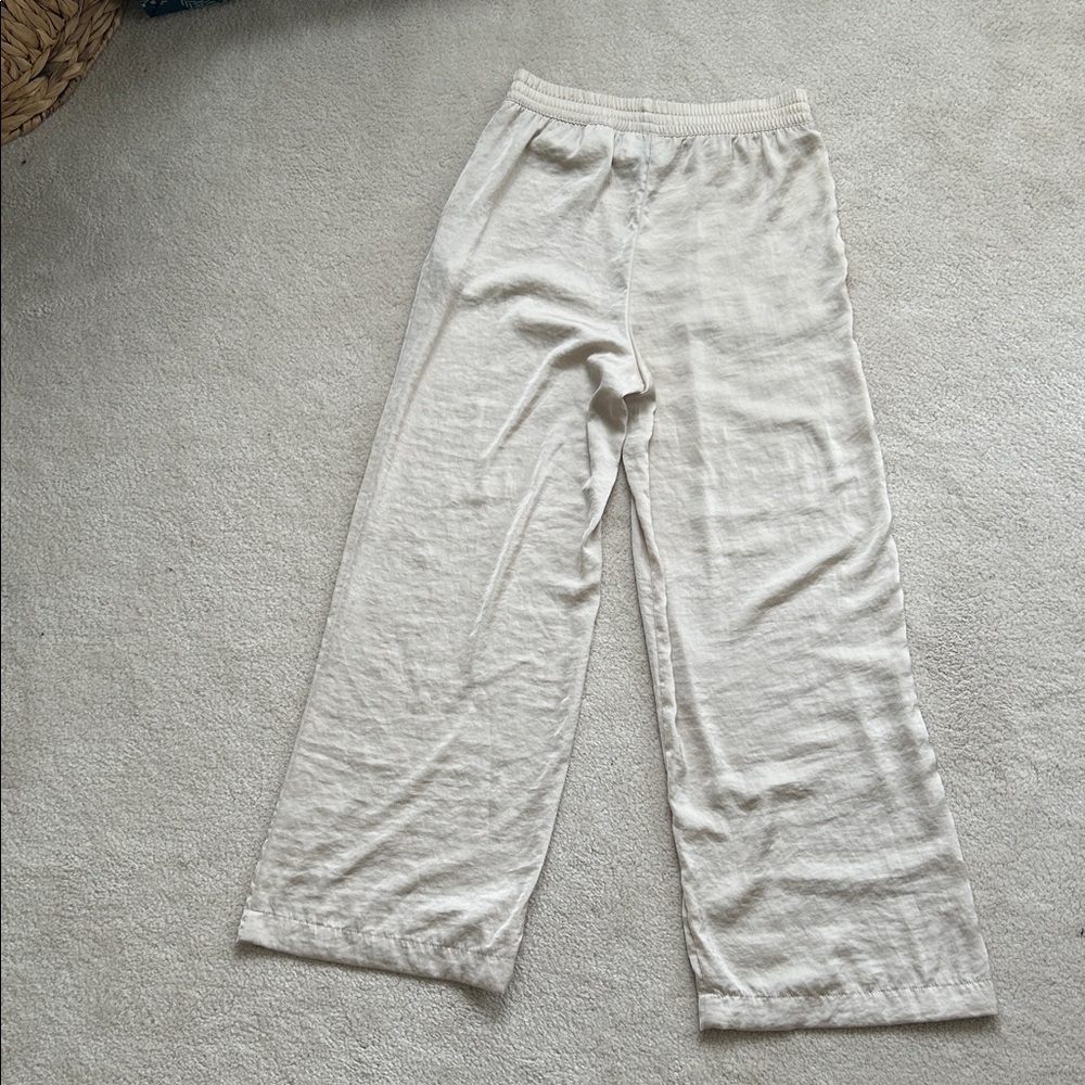H&M Beige Satin Pants with Elastic Waist - Size 8